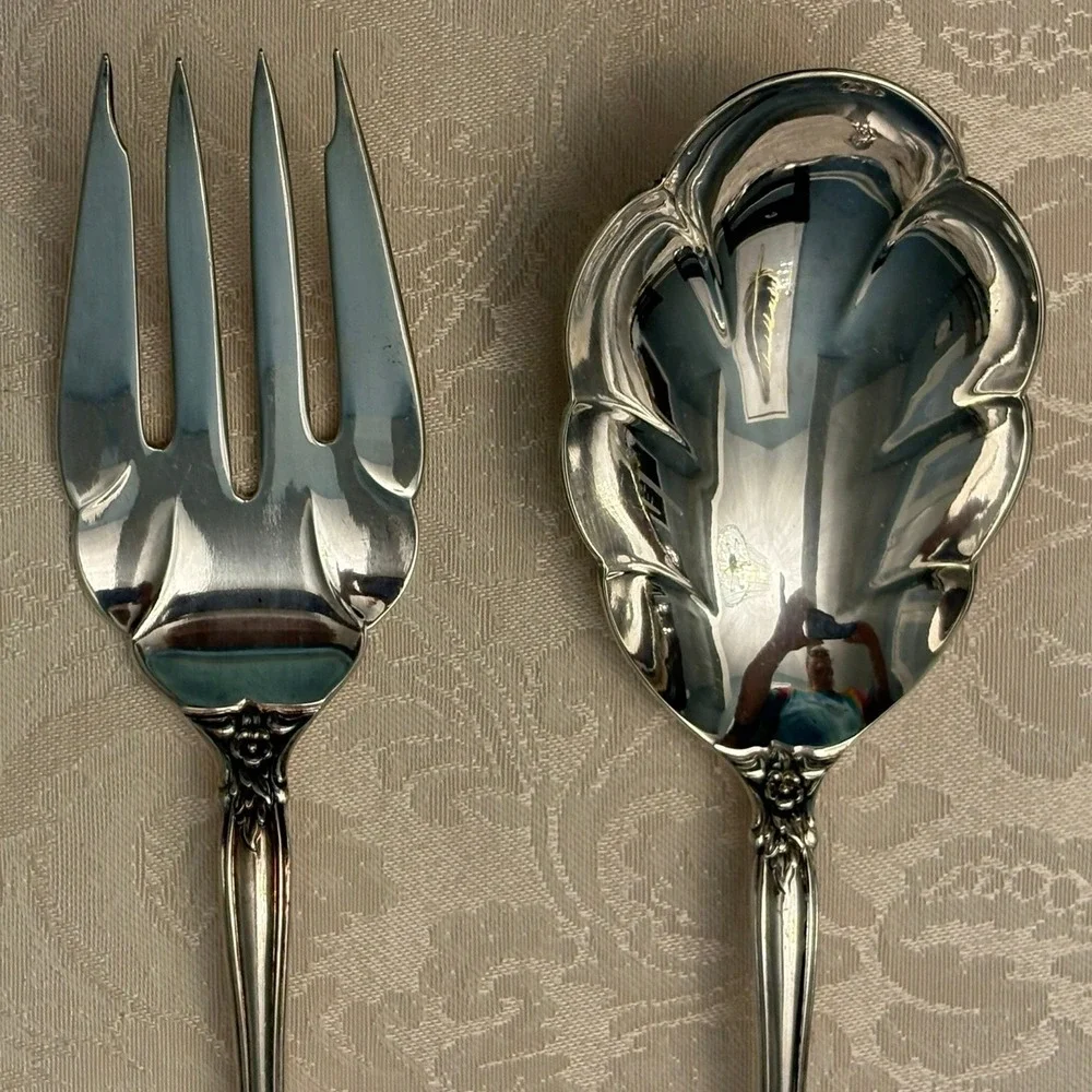 Orleans International Silver Shell Casserole Spoon Cold Meat Serving Fork Set